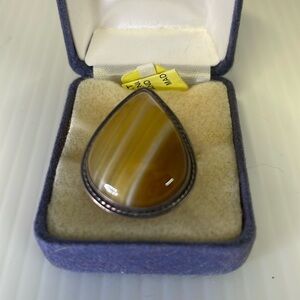 Agate Butterscotch 925 Stamped Ring Sz 8 1/4